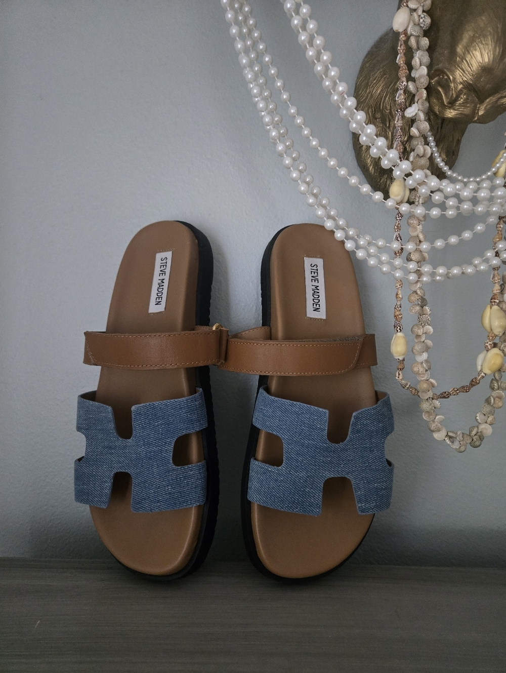 Steve Madden Mayven Denim & Tan Sandals